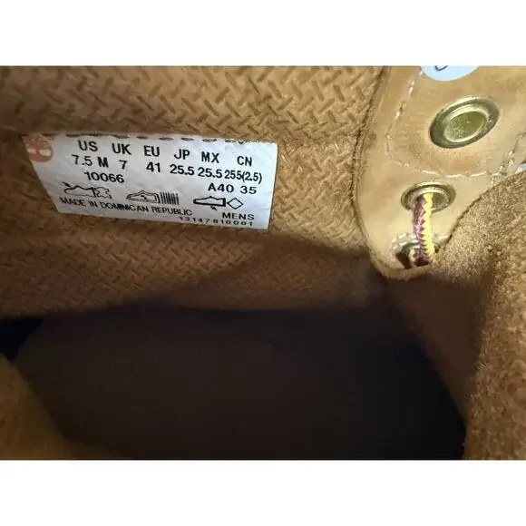 Timberland Classic 6” Waterproof Boot Wheat Nubuck Mens 7.5 w/ Box - Picture 12 of 12